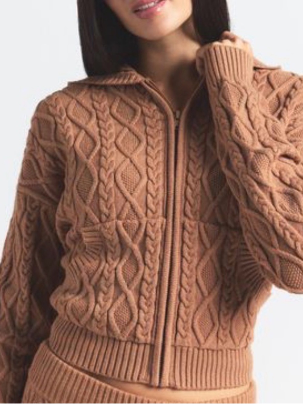 SKIMS Cable Knit Hooded Zip Cardigan
